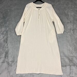 Honest Cotton Dress Women O/S Cream Cleo Midi Gauze Lagenlook Pockets Effortless